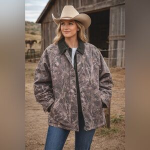 Thread & Supply Taupe Corded Collar Camo Quilted Utility Zip Up Jacket